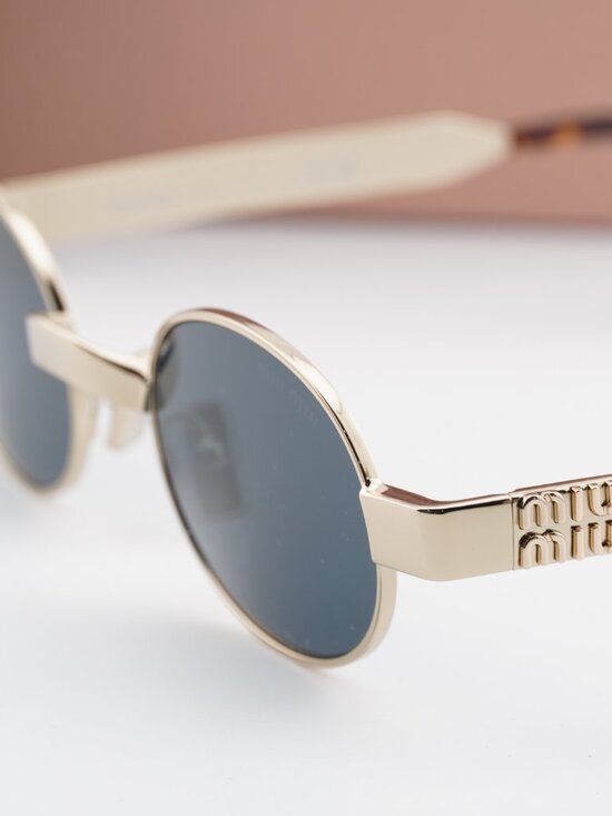 Miu Miu MU B51S ZVN70B Oval Sunglasses – Pale Gold\\ Dark Grey main image 7